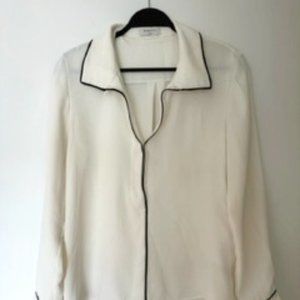White Silk Blouse with Black Piping